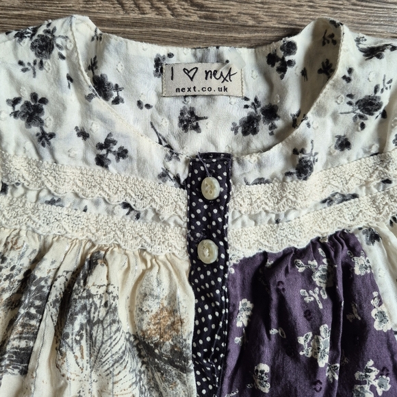 Next Girls Cotton Long Sleeve Boho Tier Dress Cream Black Gray Size 2 3 - Picture 3 of 6